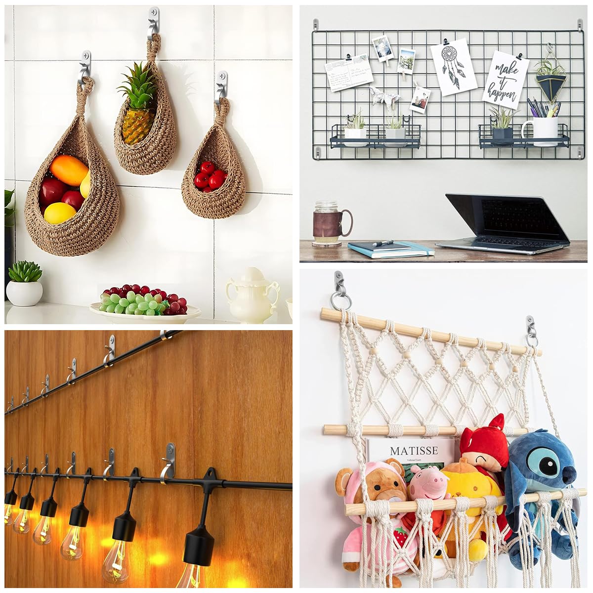 HASTHIP 20Pcs Stainless Steel Wall Hooks - Versatile String Light Hangers, Screw-in Clips for Indoor/Outdoor Decors, Fairy Lights, Cable Organizer, Outdoor Screw Hooks for Christmas Party