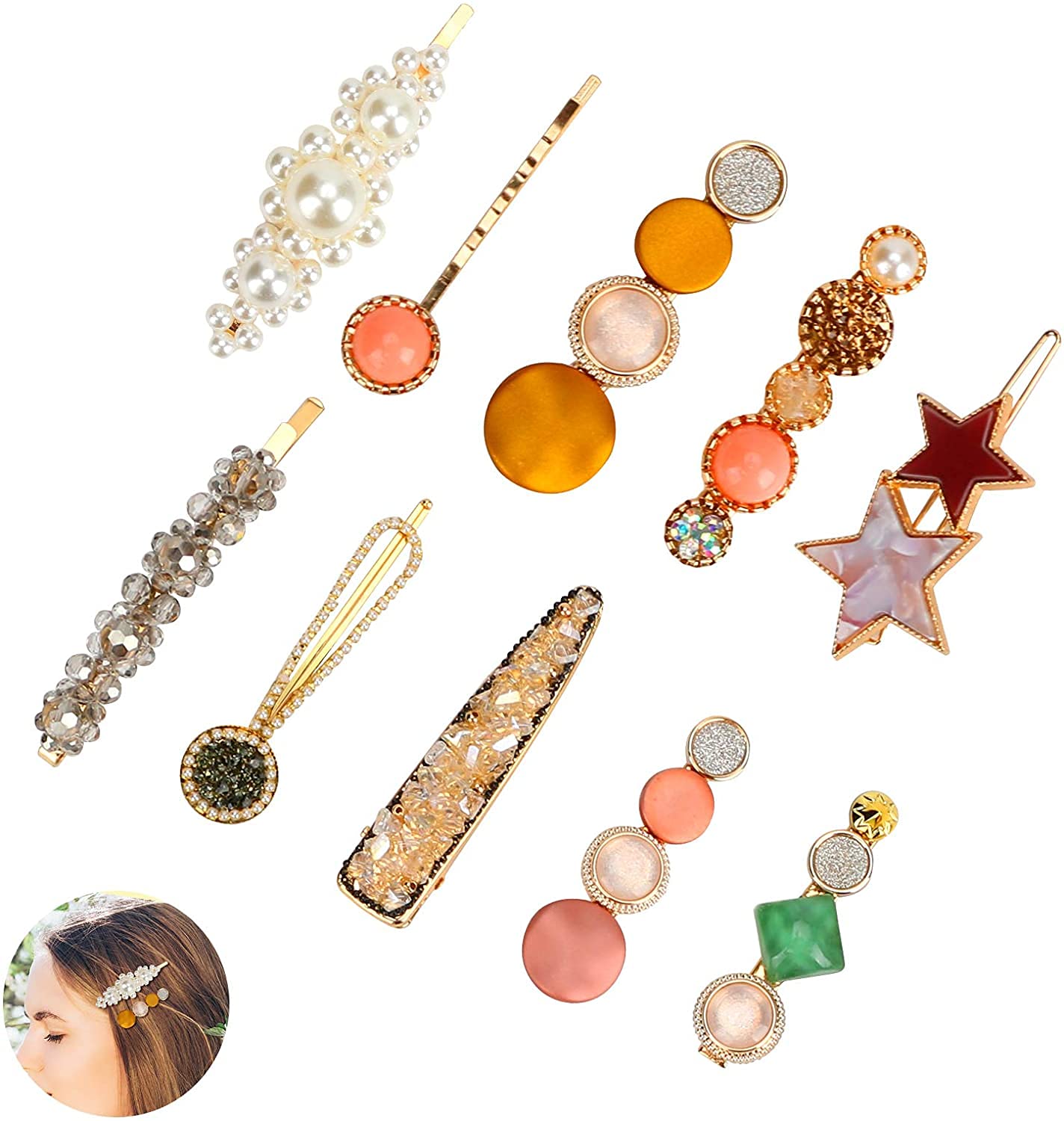 MAYCREATE Pearls Hair Barrettes for Bridesmaid and Women featuring 10 Styles | Acrylic Resin Hair Clips