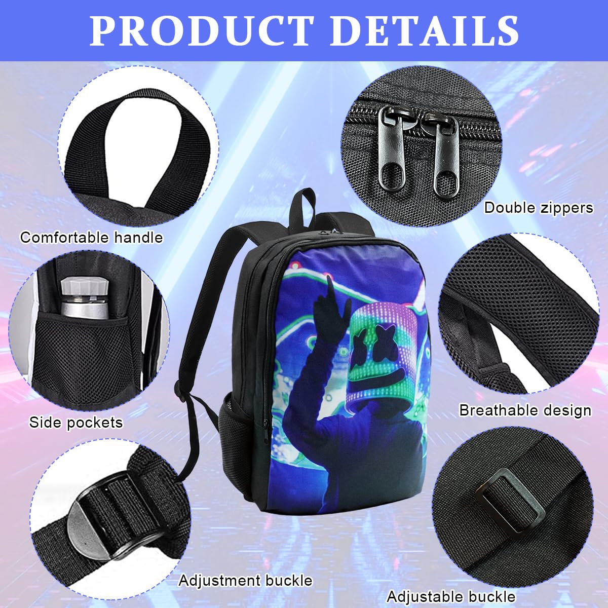 Fancyku Marshmello Backpack for School and Travel with 14 in Laptop Compartment | Oxford Cloth Bag for Fans