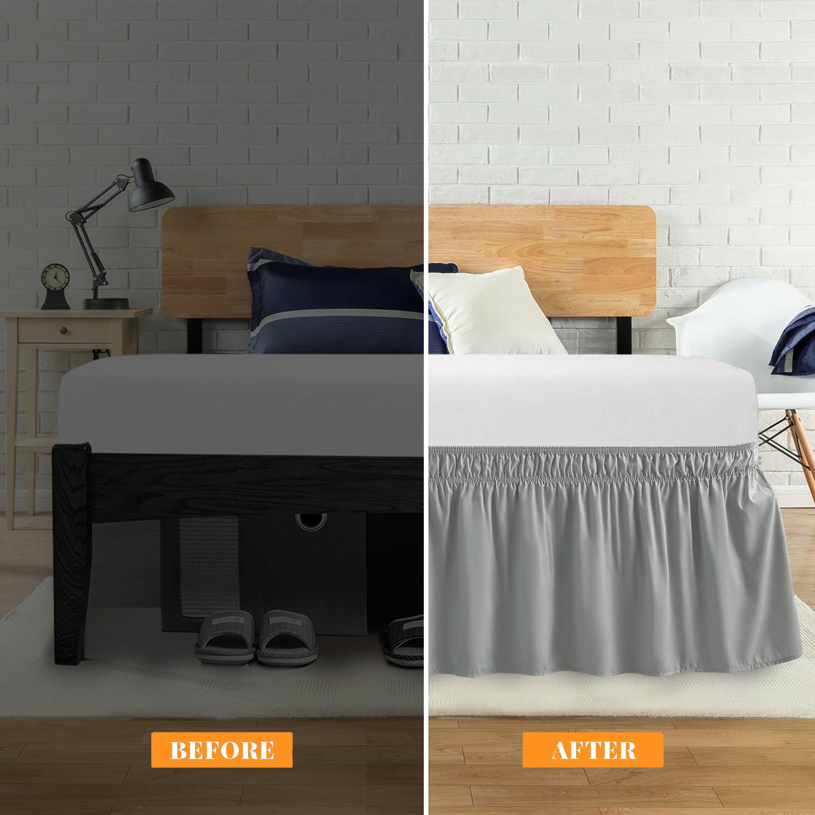 HASTHIP Pleated Bed Skirt for Full Size Beds 54x75 in with 15 in Drop in Minimalist Grey | Polyester Cotton Blend Dust Protection