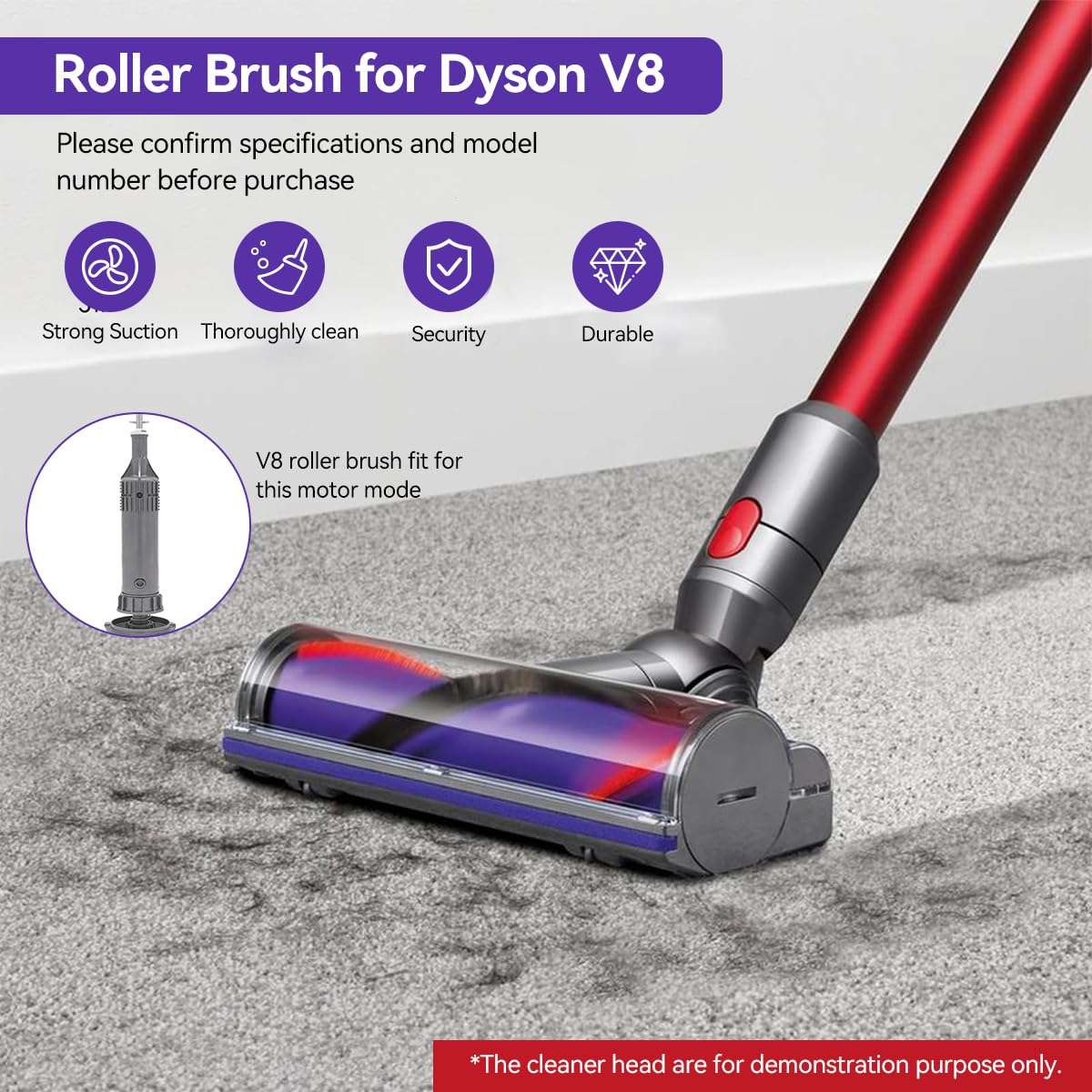 HASTHIP® Soft Roller Cleaner Head for Dyson V8 Vacuum Cleaner Replacement Fluffy Head  Anti-static Soft Roller Cleaner Brush Head for Cleaning Hard Floors, 238x50mm