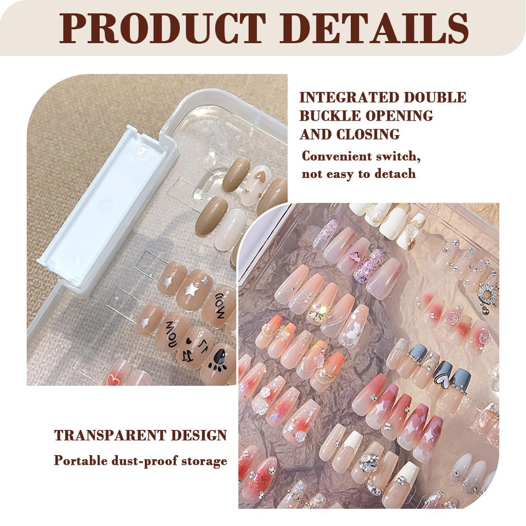 MAYCREATE Nails Storage Box for Press On Nails with 60 Sticky Strips and Clear 24 Set Organizer Case