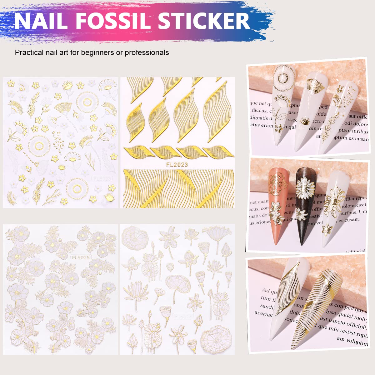 MAYCREATE® Nail Art Kit For Girls 3D Nail Art Decorations Kit with Nail Art Brushes Dotting Tools Nail Art Stickers Nail Glitter Foil Flakes Nail Tape Strips and Nails Art Rhinestones