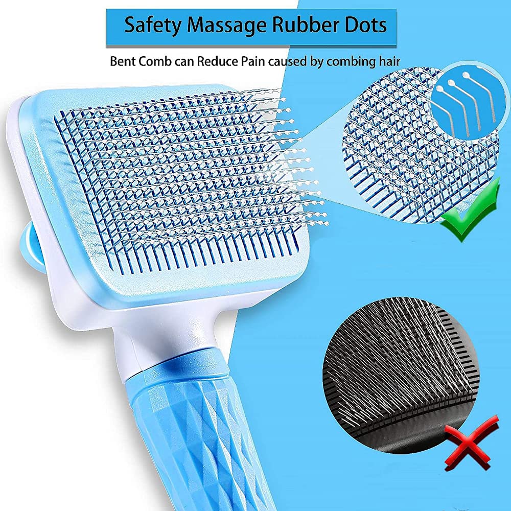 Qpets® Cat Dog Comb, 2 In 1 Dog Brush Self Cleaning Slicker Grooming Brush Pet Massage Comb Hair Removal Brush, Washable 140° Comb Teeth for Quick Removal of Floating Hair Cat Dog Hair Remover Brush