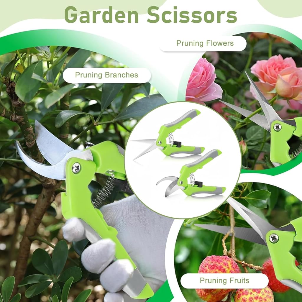 HASTHIP 2Pcs Pruning Shears 6.6'' Garden Snip Shear Bypass Shears Stainless Steel Gardening Pruning Shears Scissor Spring Loading Labor Saving Garden Snip with Safety Lock for Flower Pot, Vegetable