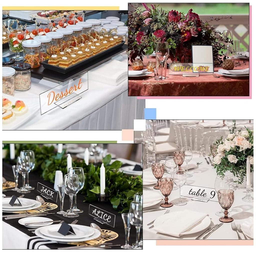 Climberty® 10Pcs Acrylic Table Sign Holders with Bases Tabletop Sign Holders Clear Sign Holders Party Event Wedding  Supplies Stores Price Tag Holders Table Number Holder, 5.9x2.36inches