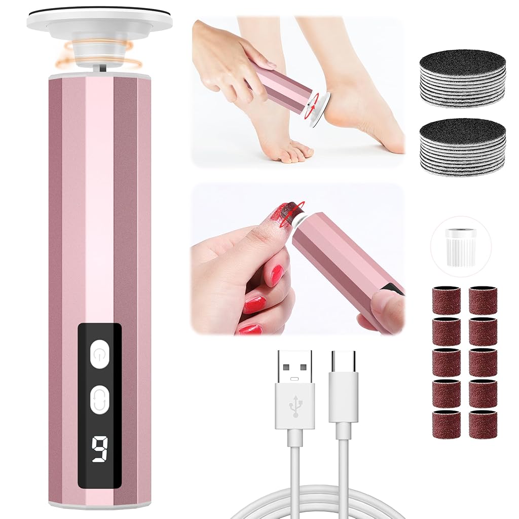HANNEA® Electric Foot Callus Remover Nail File  2 in 1 Cordless Nail File Foot Exfoliation Device Foot File for Dead Skin, Calluses Electric Callus Remover with Polish Disc & Sandpaper Rolls