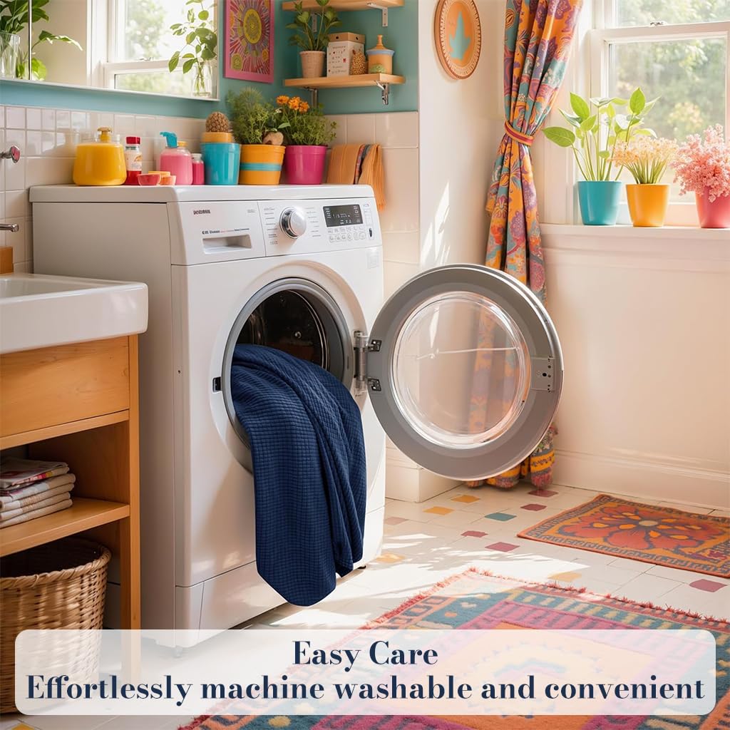 HASTHIP Sofa Seat Cushion Slipcover for Sofa or Meditation Mat 50–70cm with Stretchy Fit | Navy Blue Textured Cover