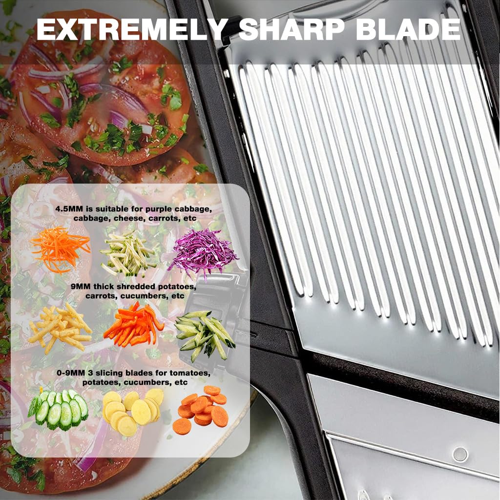 Supvox Kitchen Mandoline Slicer with 5 Interchangeable Blades and Cut-Resistant Gloves | Stainless Steel Vegetable Grater for Safe and Efficient Food Prep