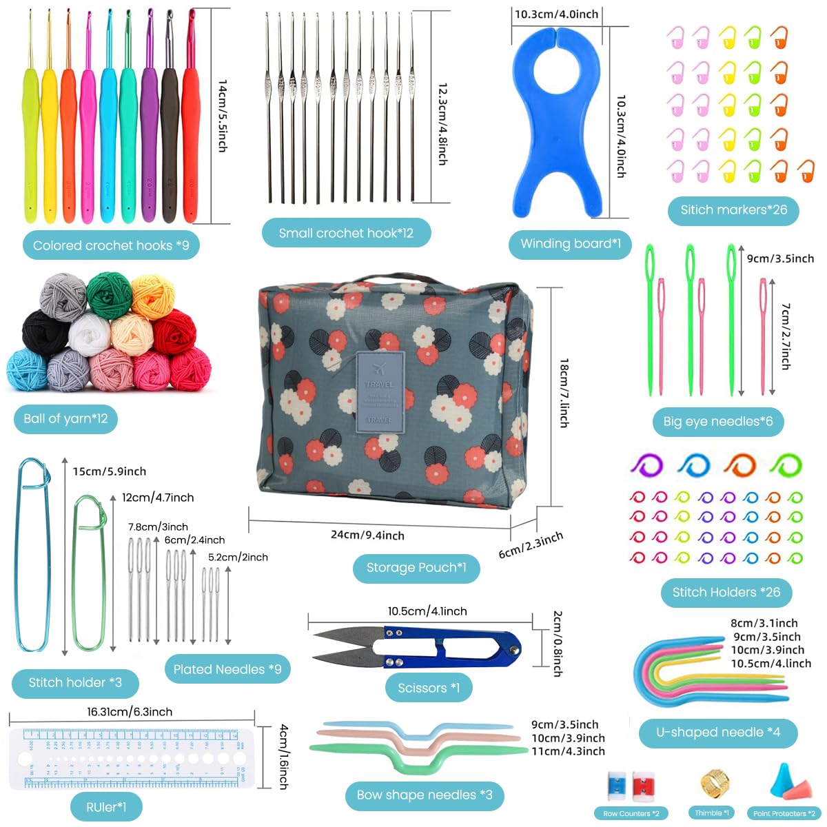 HASTHIP Crochet Kit for Beginners with 130 pcs Tools and Ergonomic Hooks | 12 Yarn Colors