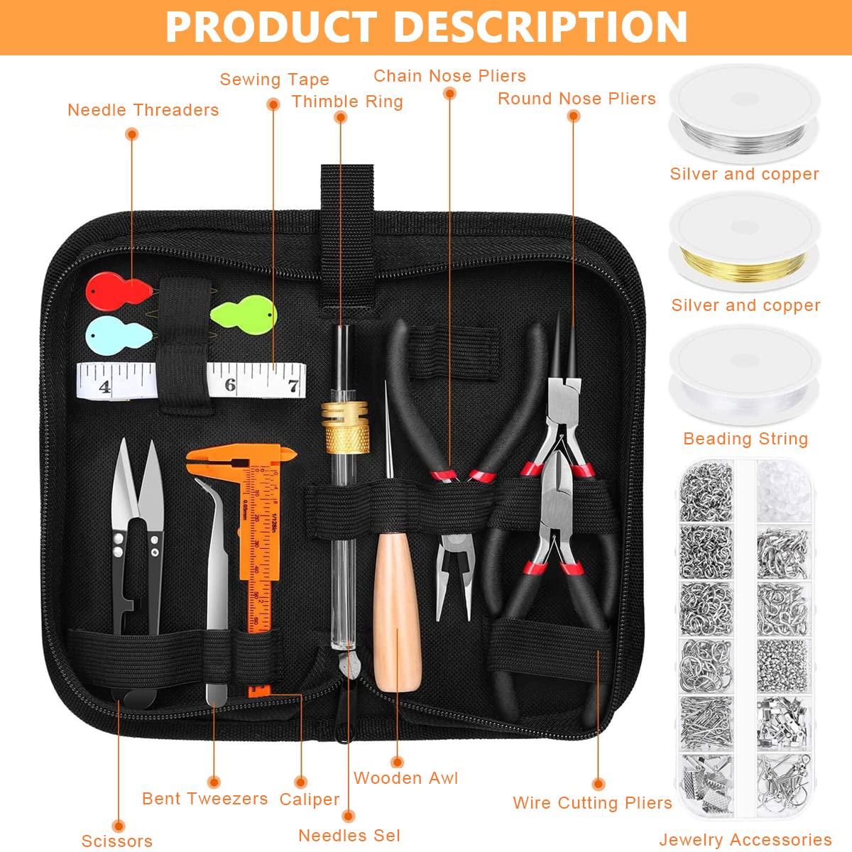 HASTHIP Jewelry Making Tools Kit for DIY Crafts with 3 Pliers and 12 Accessory Sets | Portable Case