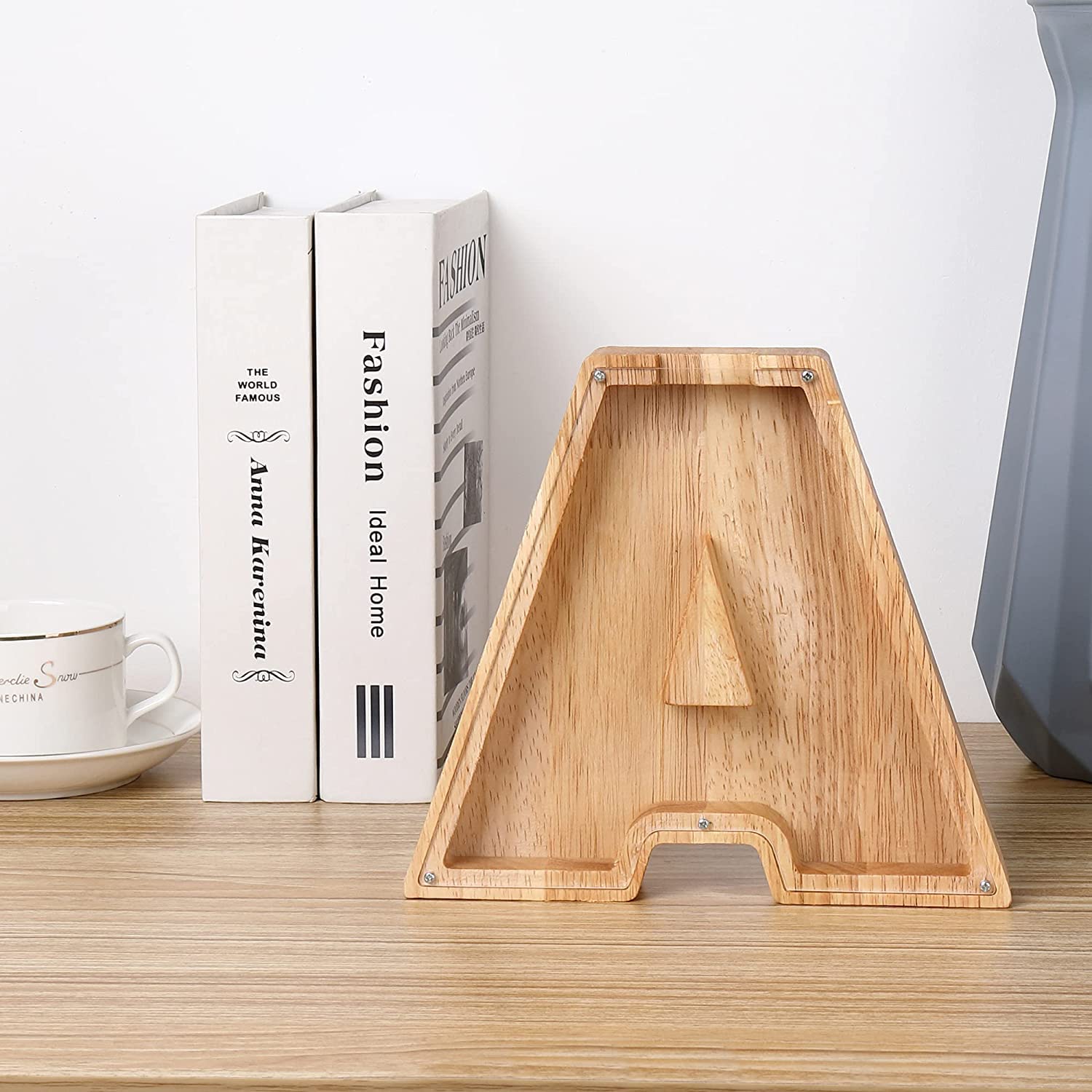 ELEPHANTBOAT Personalized Wooden Letter Piggy Bank for Kids featuring 20×18 cm Size | Transparent Acrylic Window and Screw‑Open Design