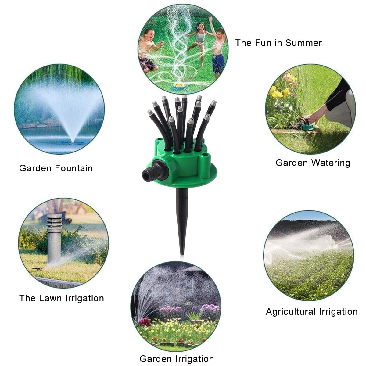 HASTHIP Garden Sprinkler for Lawn and Plant Watering with 12 3‑Hole Pipes | 360° Coverage