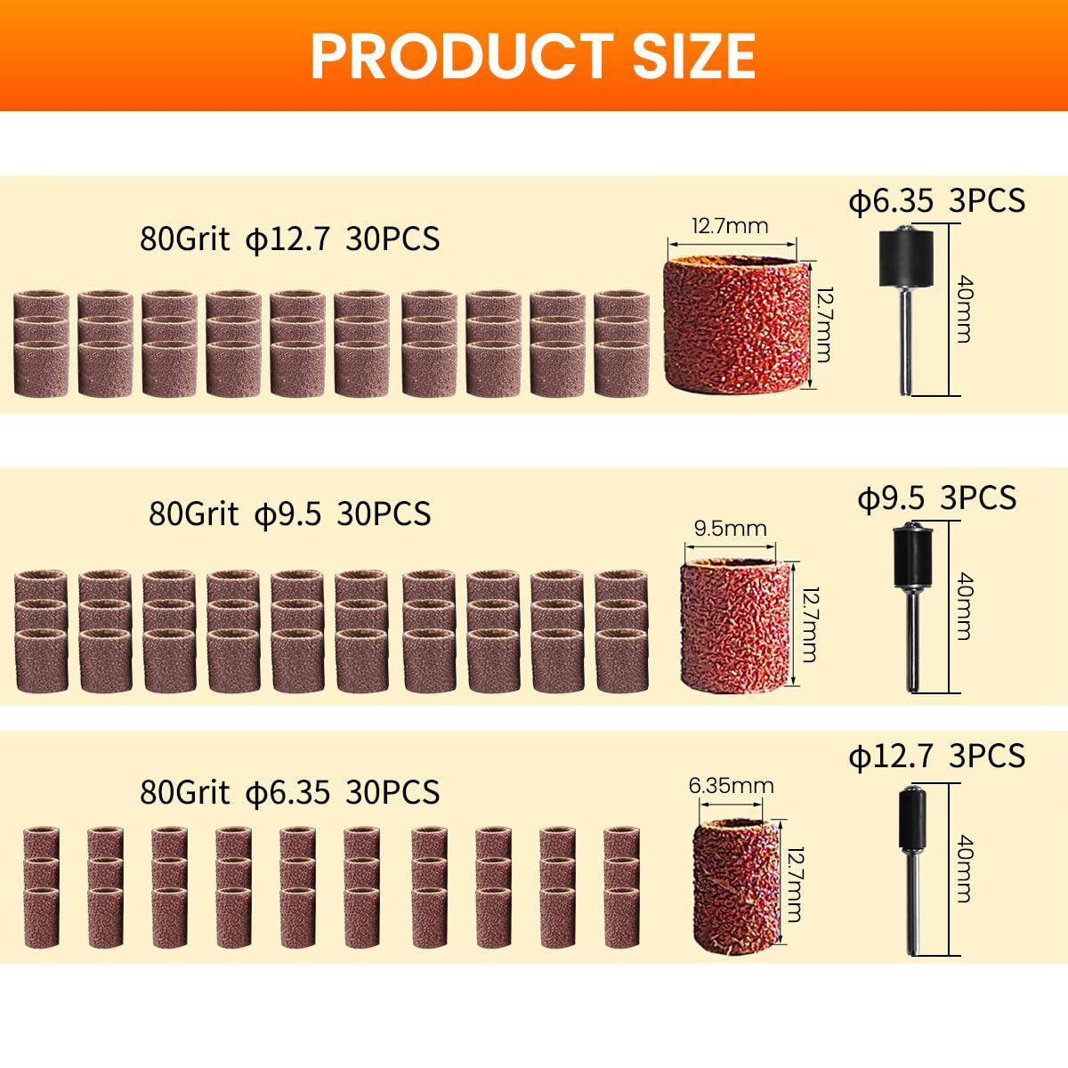 Serplex Drum Sander Sleeves Set for Wood Metal and Plastic with 100pcs 80 Grit Oxide Bands