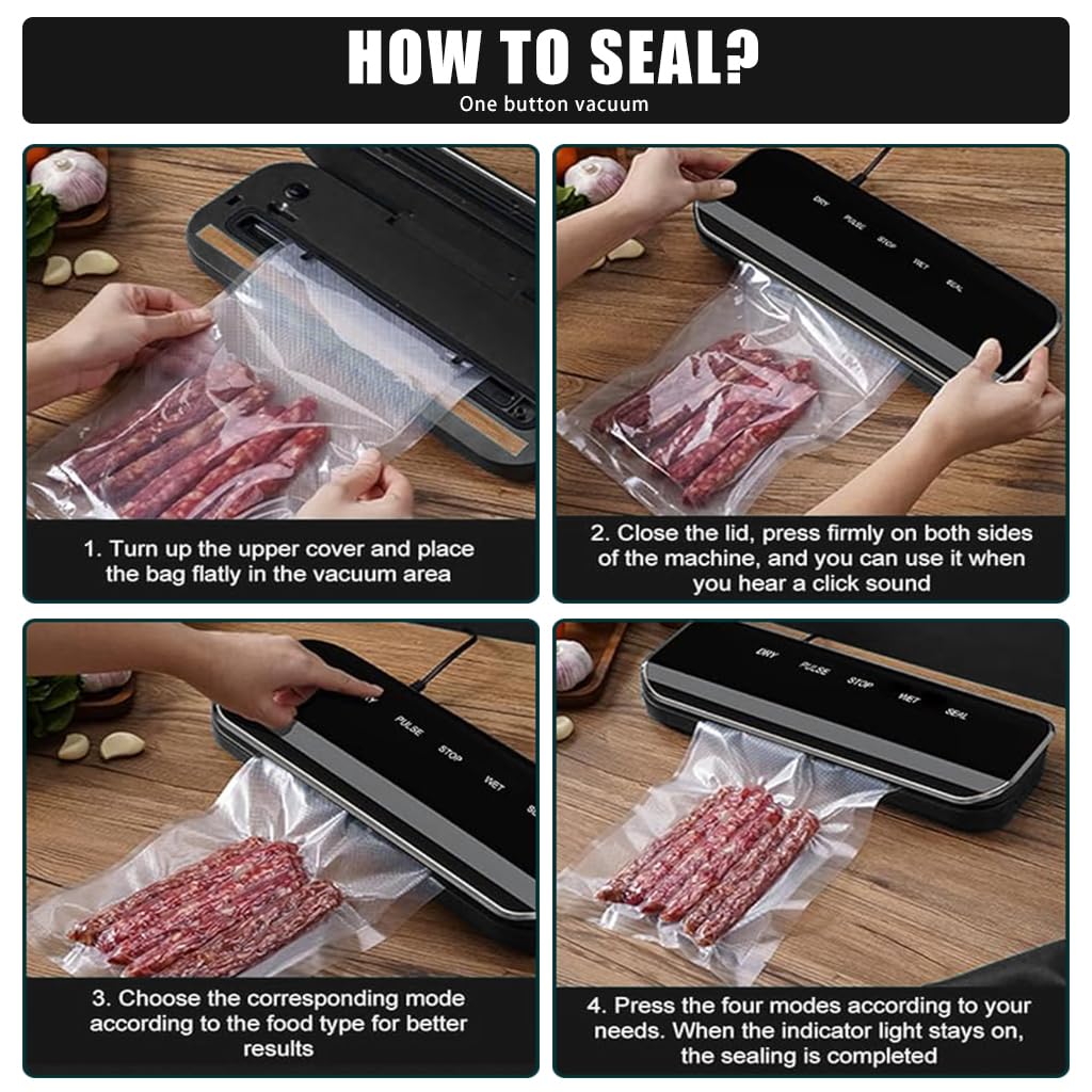 Supvox® Automatic Vacuum Sealer - Smart Sensor, 80kpa Suction, Dry & Moist Modes, Rechargeable Food Sealer for Fresh Meat, Cereal, Fruits & Semi-Liquid Items, Ideal for Home Use