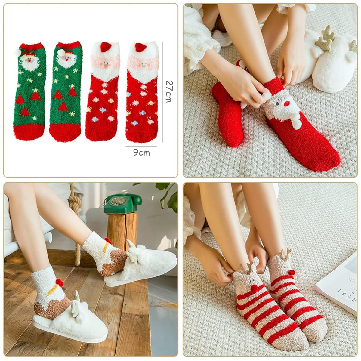 GUSTAVE Christmas Socks Set for Home Wear with 5 Pairs Coral Velvet Warm Ankle Design
