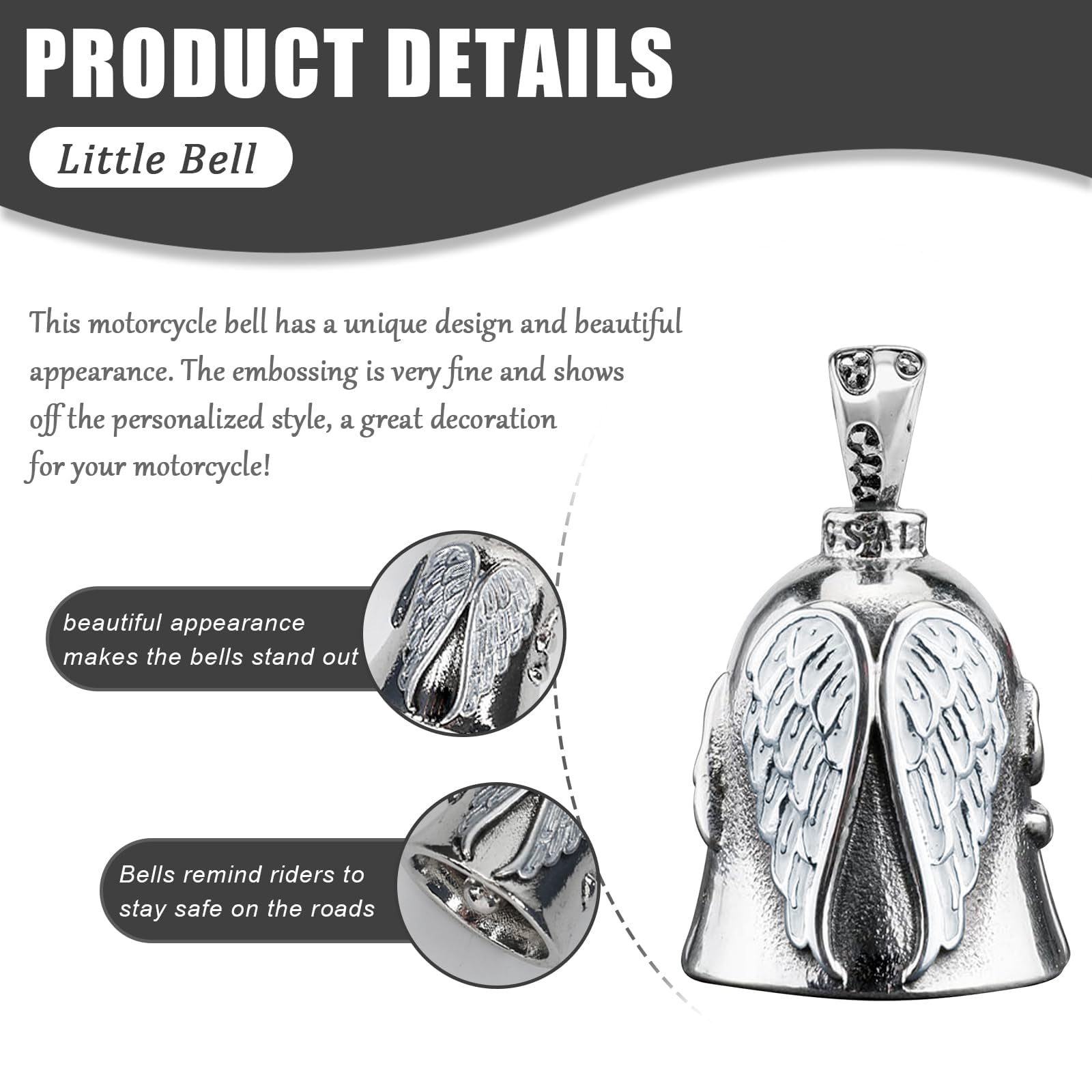 STHIRA Guardian Angel Motorcycle Bell for Good Luck and Protection 2 pcs Pewter Keyring | Lead‑Free Pendant Gift for Men and Women