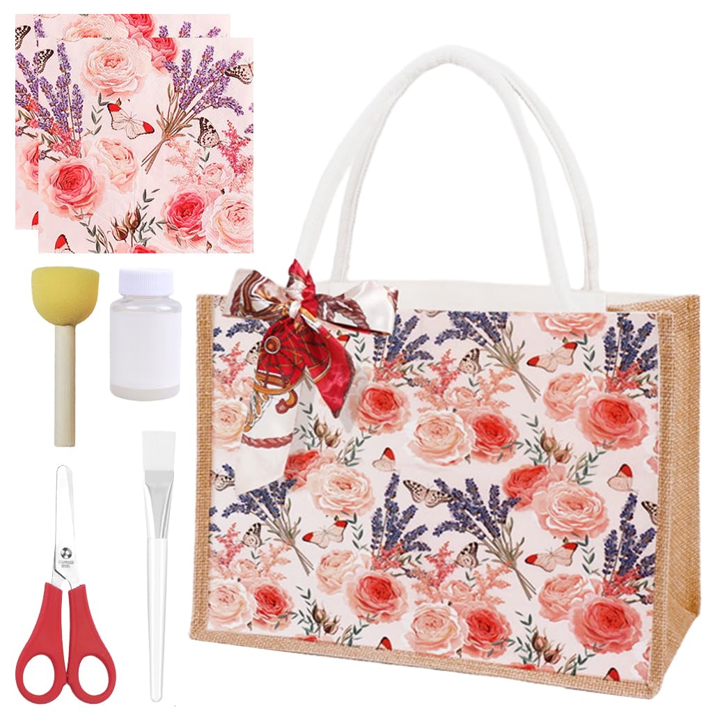 Zibuyu DIY Craft Tote Bag Kit for Painting and Embroidery with Rose Pattern | 35x25x13cm Flax Handbag