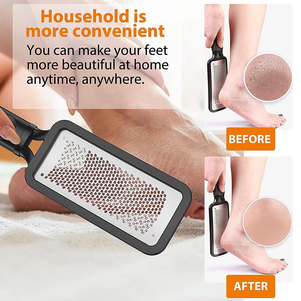 MAYCREATE Foot Scrubber for Dead Skin with Ergonomic Curved Design and 11×3 in Stainless Steel File | Callus Remover for Cracked Heels