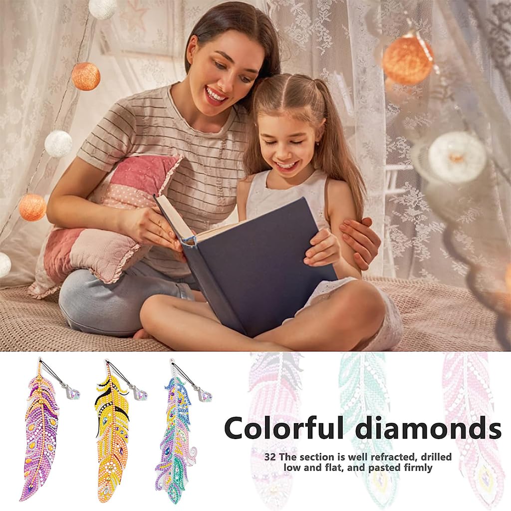 Climberty Diamond Painting Bookmarks Kit 6pcs for DIY Feather Art with Crystal Pendants | Fun Gift for Adults and Kids