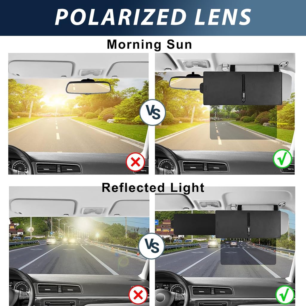 STHIRA Polarized Sun Visor Extension for Cars with Retractable UV400 Film and Adjustable Straps