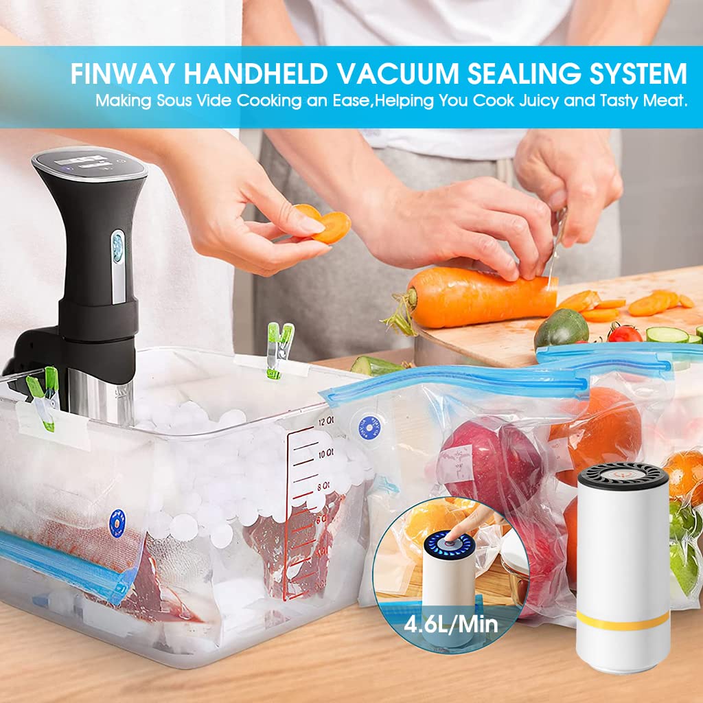 HASTHIP® Portable Vacuum Sealer Set, USB Rechargeable Handheld Pump, with 5 Reusable Zipper Vacuum Bags, Automatic Vacuum Air Sealing Machine, Easy to Clean and Keep Fresh