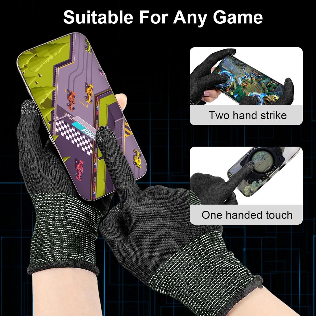 ZORBES Gaming Finger Gloves 2PCS for Mobile and Tablet use with Silver Fiber Tips | Breathable Stretch Fit