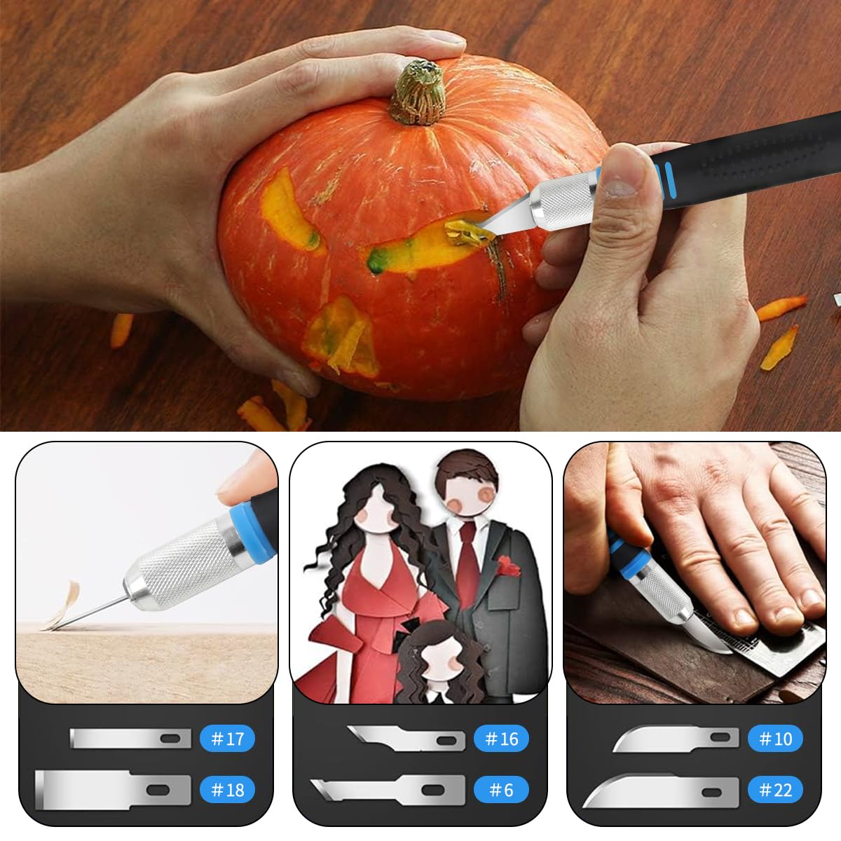 Serplex Craft Cutter Kit for DIY Projects with 16Pcs SK5 Steel Blades and Rubberized Grips