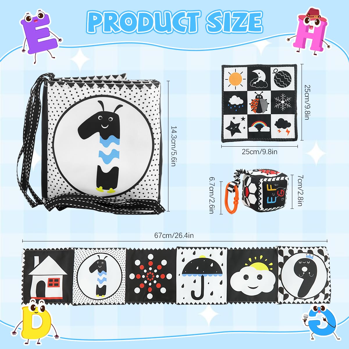 SNOWIE SOFT baby cloth books for early learning with 3 pcs high contrast fabric | sensory toy