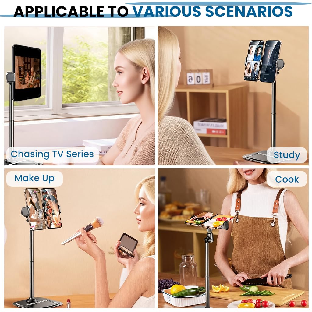 ZORBES Dual Phone Stand for Livestreams with 360° Rotation and Adjustable Height | Carbon Steel Anti Slip Base