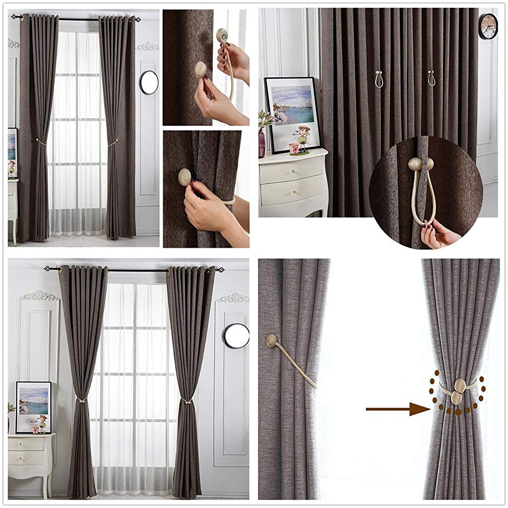 HASTHIP® Magnetic Curtain Tiebacks Clips Rope Holdbacks Weaving Holder Buckles for Home Office Decoration Pack of 2 Solid 3PCS