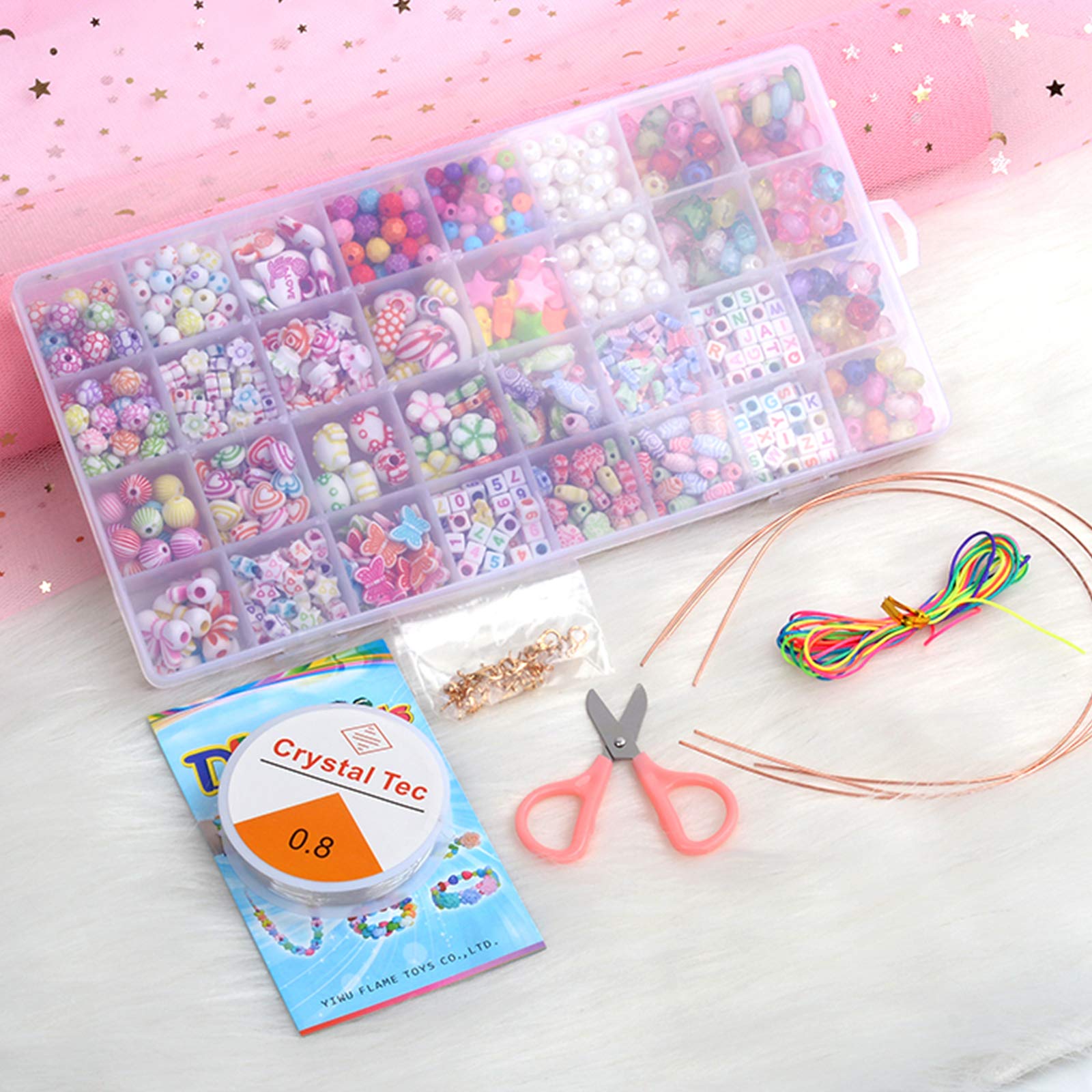 ZIBUYU Beads for Jewellery Making with 24 Grid Storage Box and 580 Pcs Set for Kids | DIY Necklace and Bracelet Craft Kit