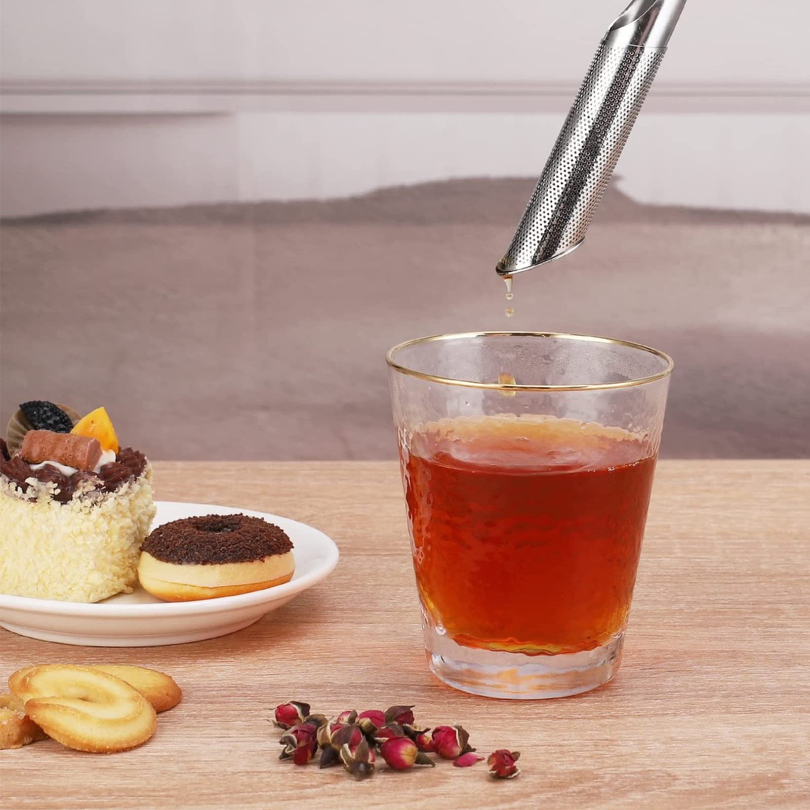 Supvox Tea Infuser for Loose Leaf Tea with 14cm Sliding Lid Design and Hook | 304 Stainless Steel Filter for Cups and Teapots