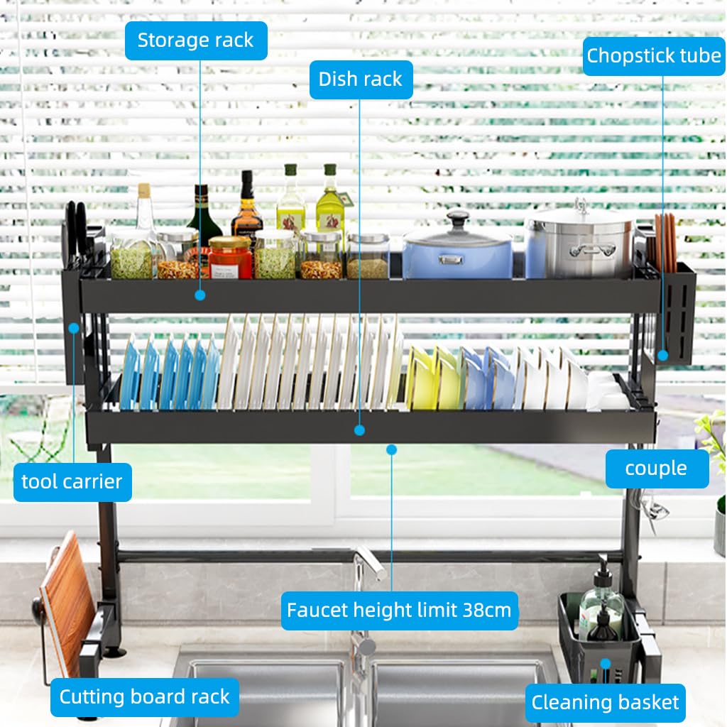 Supvox Kitchen Sink Organizer for Over-the-Sink Storage with Double Layer 95cm Carbon Steel Rack