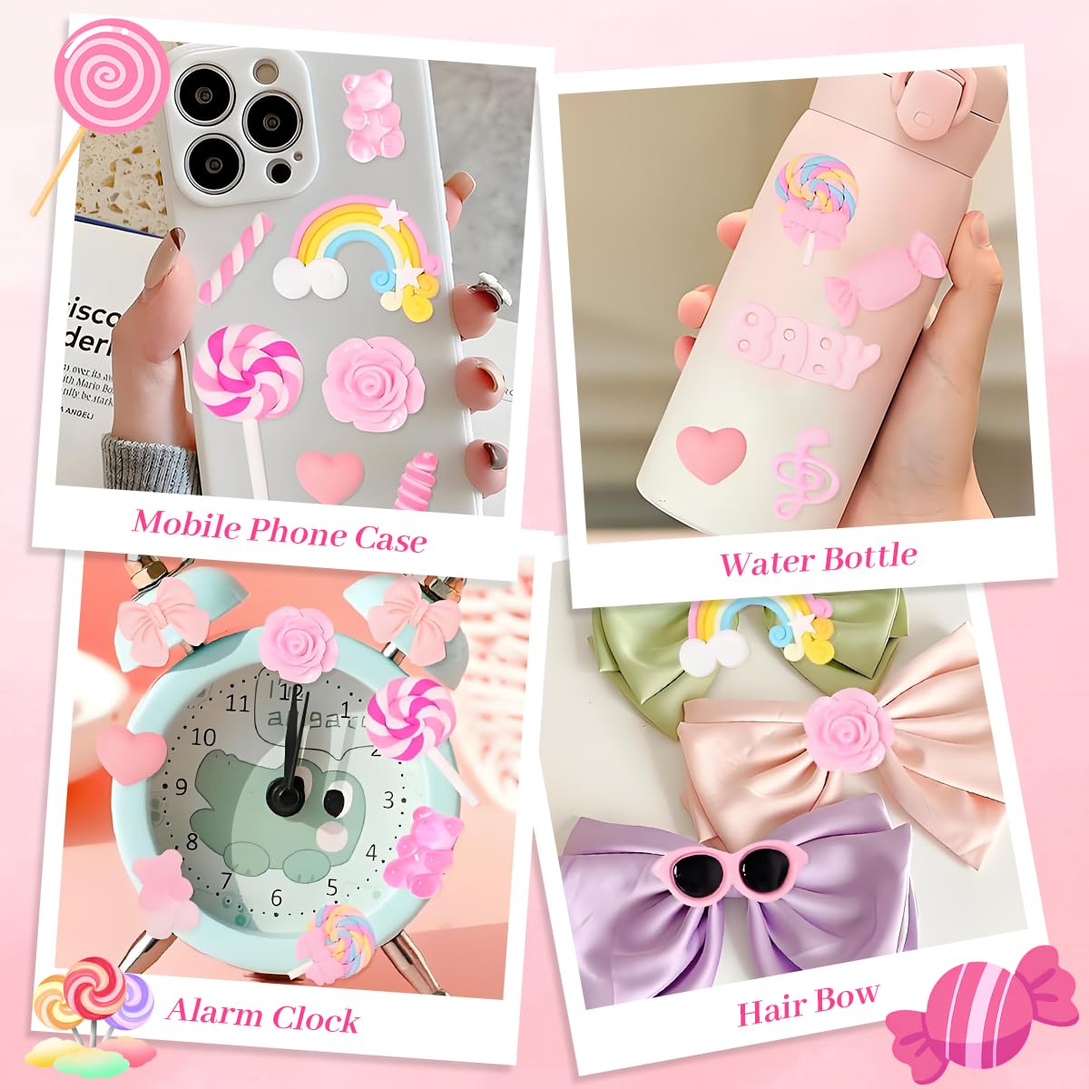 HASTHIP Phone Case Charm Set for DIY Crafting with 60 Flat Back Resin Pieces | Pink Sweet Theme