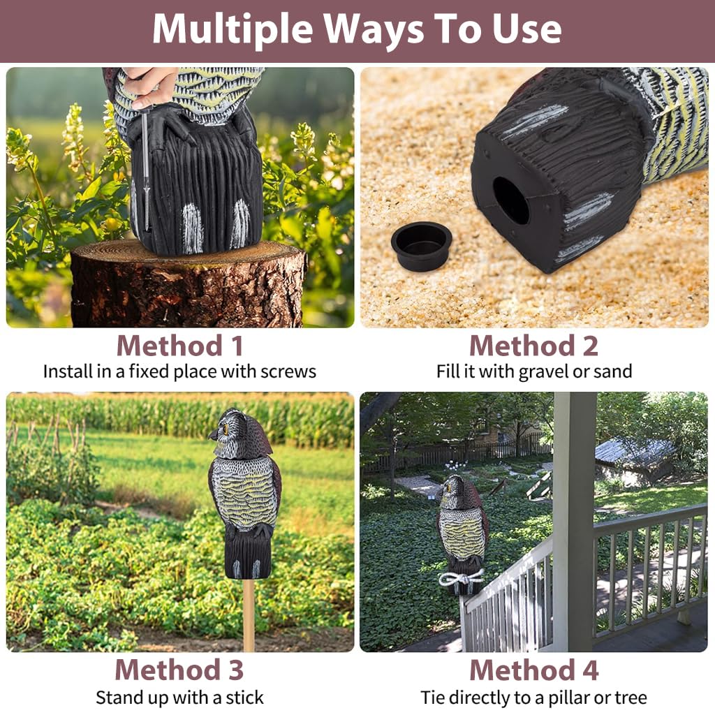 HASTHIP Outdoor Bird Repellent Devices for Garden and Balcony featuring 360 Degree Rotating Head Owl Decoys 2PCS