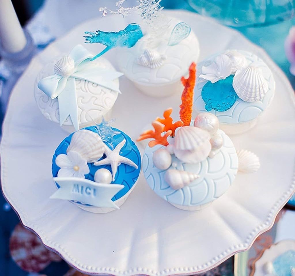 HASTHIP® 6 Pack Marine Theme Silicone Fondant Molds for Resin Art, DIY Craft Mermaid Tail, Seahorse, Starfish, Conch, Seashell, Turtle Food Grade, Multipurpose Baking & Casting Kit, 2 PCS Each