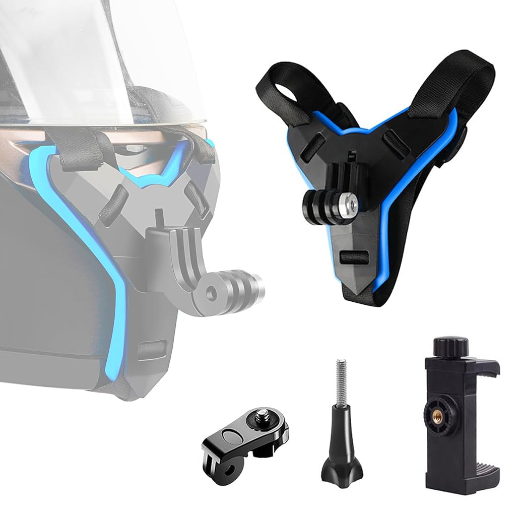 ZIBUYU® 4PC Motorcycle Helmet Chin Mobile Stand Video Shoot, Mobile Holder with Mobile Holder Clip & Screw Compatible with All Smart Phones for Hero 9/8/7/6, Sjcam, Yi, and Other Action Cameras.