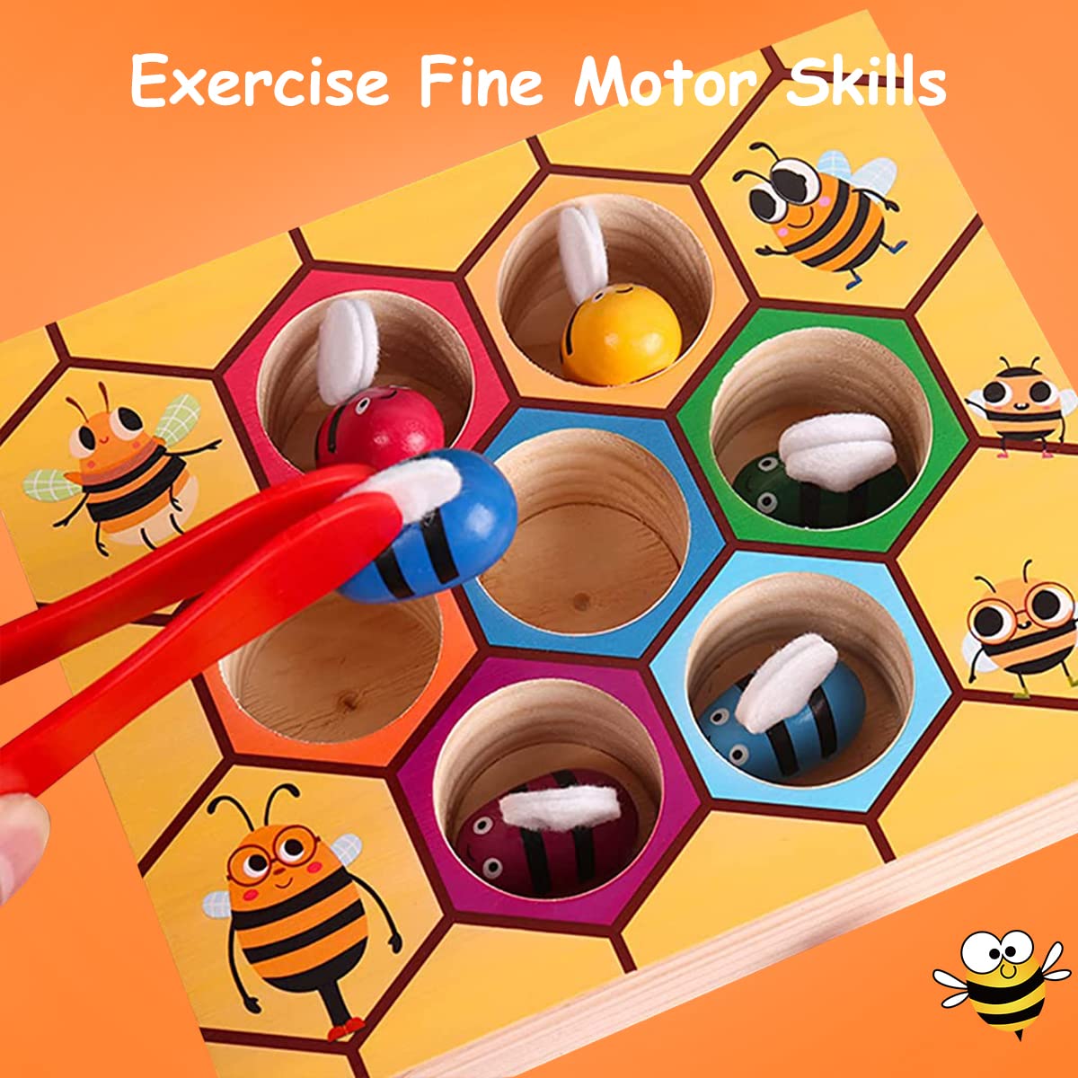PATPAT Color Sorting Toys for 1 Year Old, Wooden Toys for Kids, Bee to Hive Matching Toy, Fine Motor Skills Toy Montessori Toys Sensory Toys for Kids, Busy Board for Toddlers 1-3, Children's Day Gift