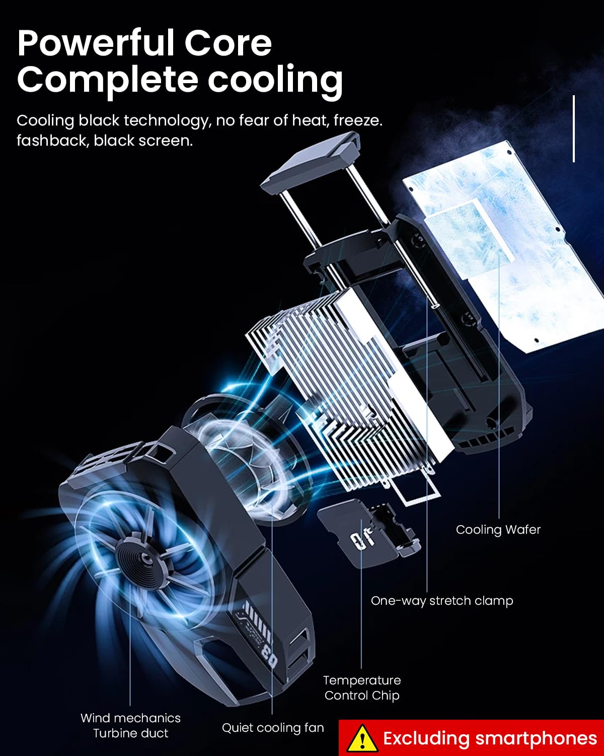 Phone Cooler Gaming Fan for iOS and Android 4.5 to 6.7 in with Turbo Semiconductor Cooling | Real Time Temperature Display