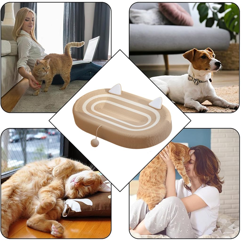 Qpets Cat Scratcher Bed for Sleeping and Play with Teaser Ball Toy 23.6 in Sisal Hemp | Cozy Rest Spot for Cats