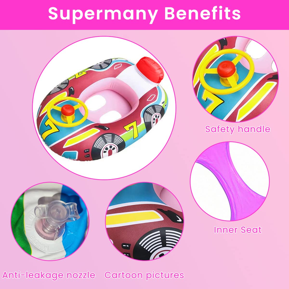 Proberos Inflatable Pool Float Seat for Baby Swimming with Anti Flip Design and 60×45 cm Size