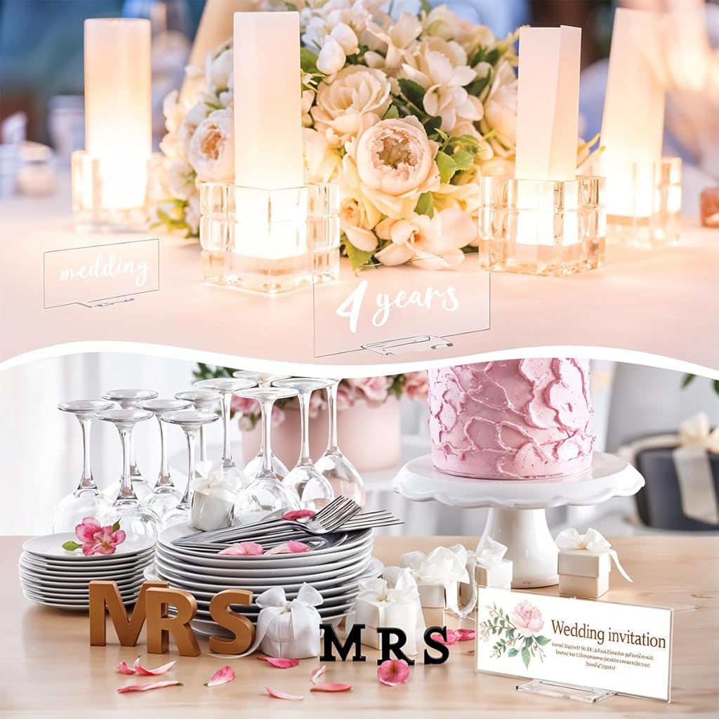 Climberty® 10Pcs Acrylic Table Sign Holders with Bases Tabletop Sign Holders Clear Sign Holders Party Event Wedding  Supplies Stores Price Tag Holders Table Number Holder, 5.9x2.36inches