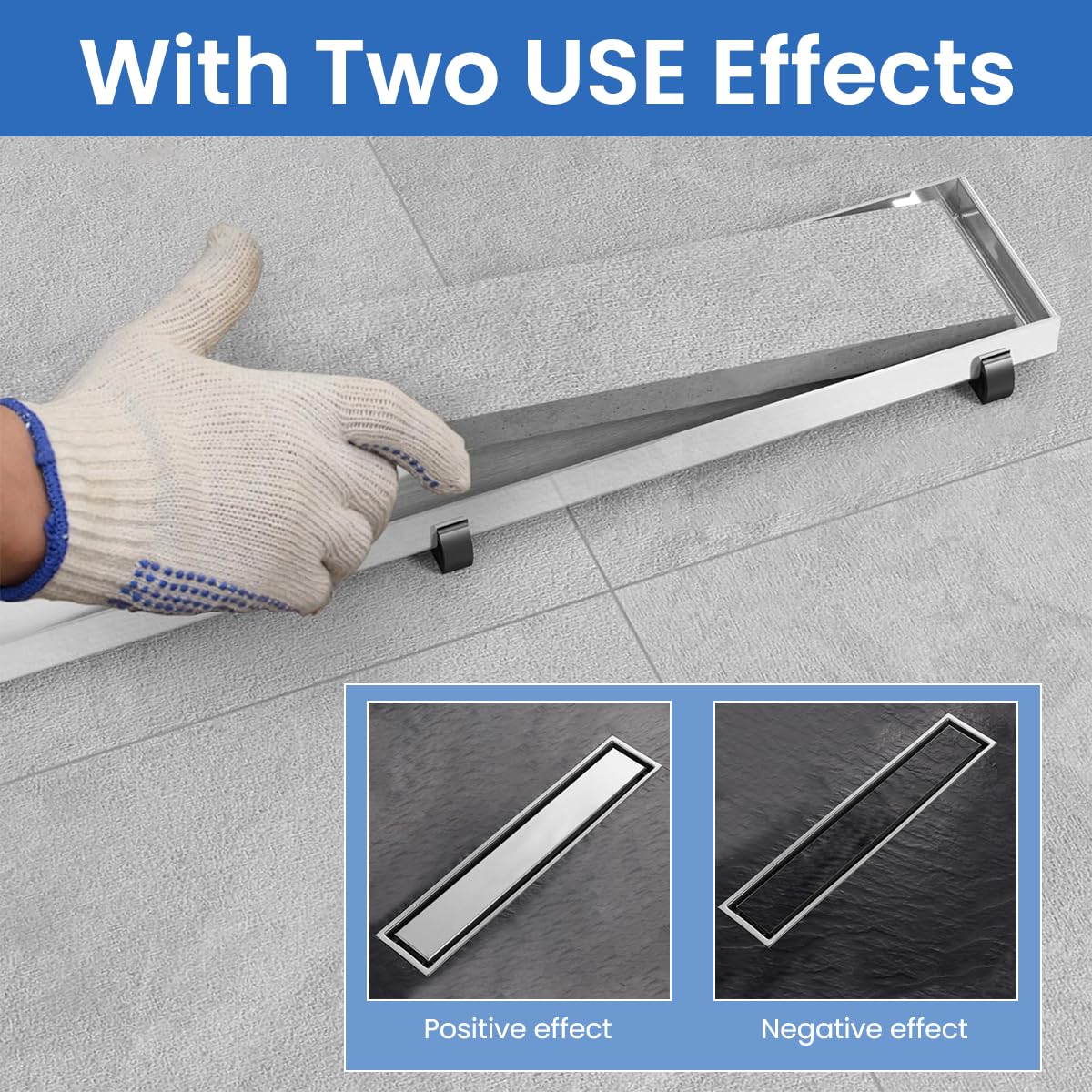 Serplex Linear Shower Drain for Bathrooms with Tile Insert Grate 23.6x3.9 in 304 Stainless Steel