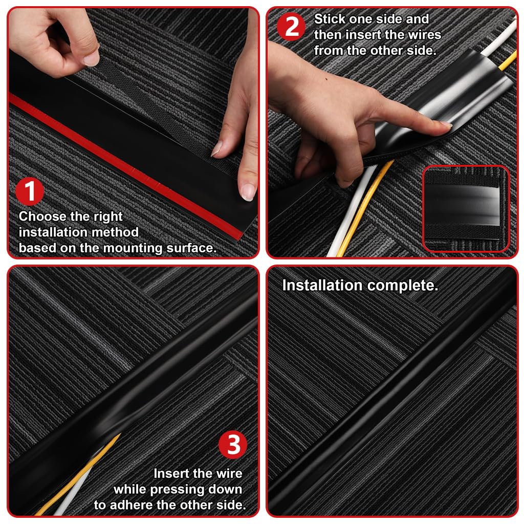 Serplex Floor Cord Cover for Home and Office with Hook and Loop Strip | 8.2 ft PVC Cable Protector