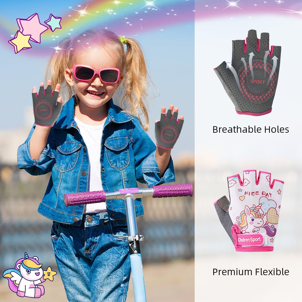 PROBEROS Fingerless Riding Gloves for Teen Girls with Anti Slip Padded Palm | Unicorn Print