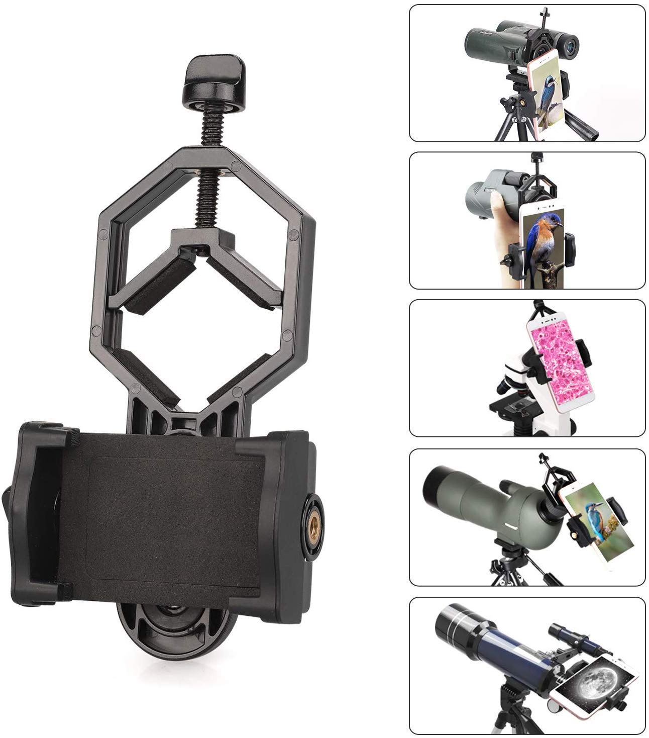 ELEPHANTBOAT Telescope Phone Mount for Digiscoping featuring 3 Axis Adjustment and Metal Build
