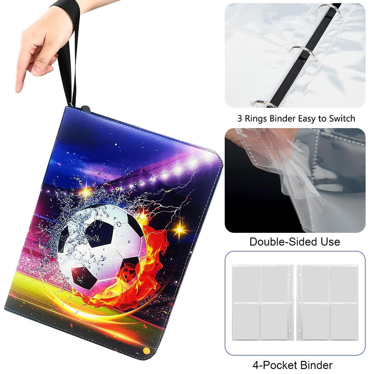 PATPAT Soccer Card Binder for Collectible and Game Cards with 400 Pockets and Zipper Closure | Waterproof PU Cover Organizer