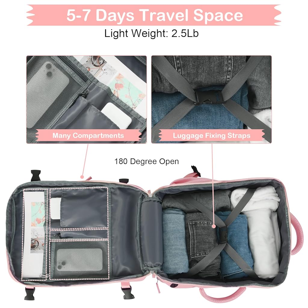 PALAY Laptop Backpack 20L-35L Flight-approved Luggage Shoulder Backpack Dual Handle Design Anti-scratch Travel Backpack Stylish Backpack Women Business Backpack, Pink
