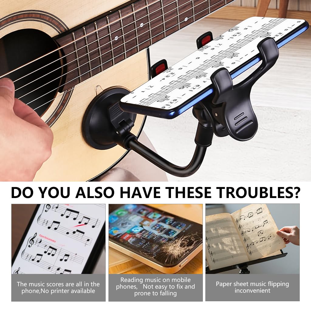 HASTHIP Guitar Phone Mount for Practice and Performance with 360° Adjustable Suction Cup | Fits 3.2–6.0 in Smartphones